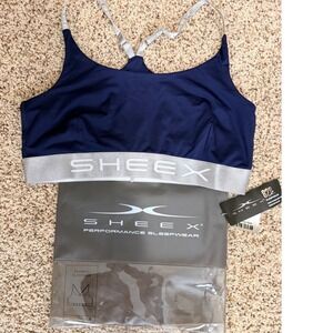 Sheex 828 Performance Sleepwear Women Sleep Bra Navy Blue Silver Logo Medium NWT